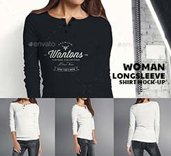 女款长袖图案展示模型：Woman Longsleeve Shirt Mock-up